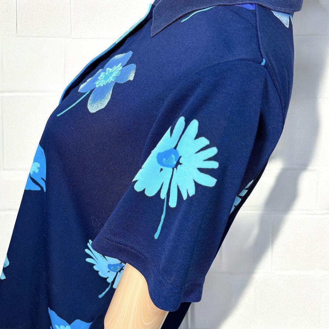 レオナール（XL）ポロシャツ/半袖/スポーツウェア /花柄/ゴルフ/トップス/紺