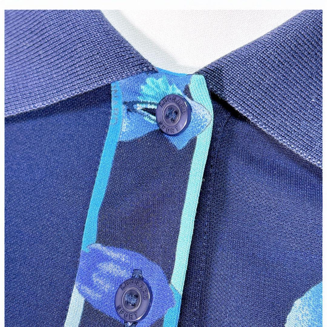 レオナール（XL）ポロシャツ/半袖/スポーツウェア /花柄/ゴルフ/トップス/紺