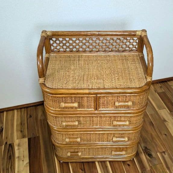 籐 ラタン チェスト 収納 タンス ４段　インテリア アンティーク 棚