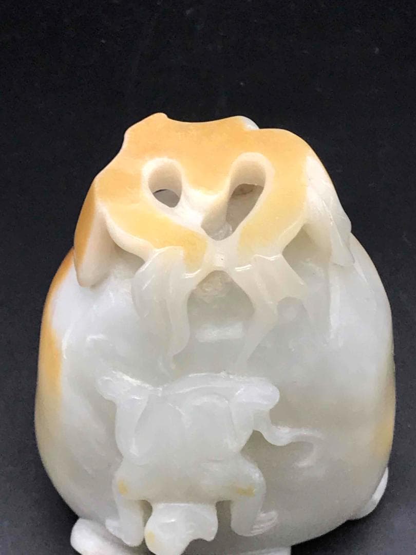 清雍正時代和田玉 猿と神丹炉和田玉彫り白玉古玉石珍品(F-12)