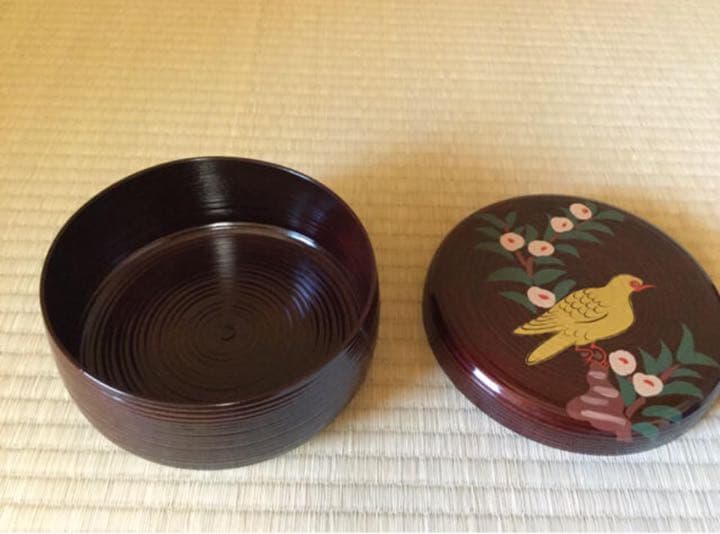 中古美品】 11代 中村宗哲造 千家十職 ウルシ絵 喰篭 菓子器