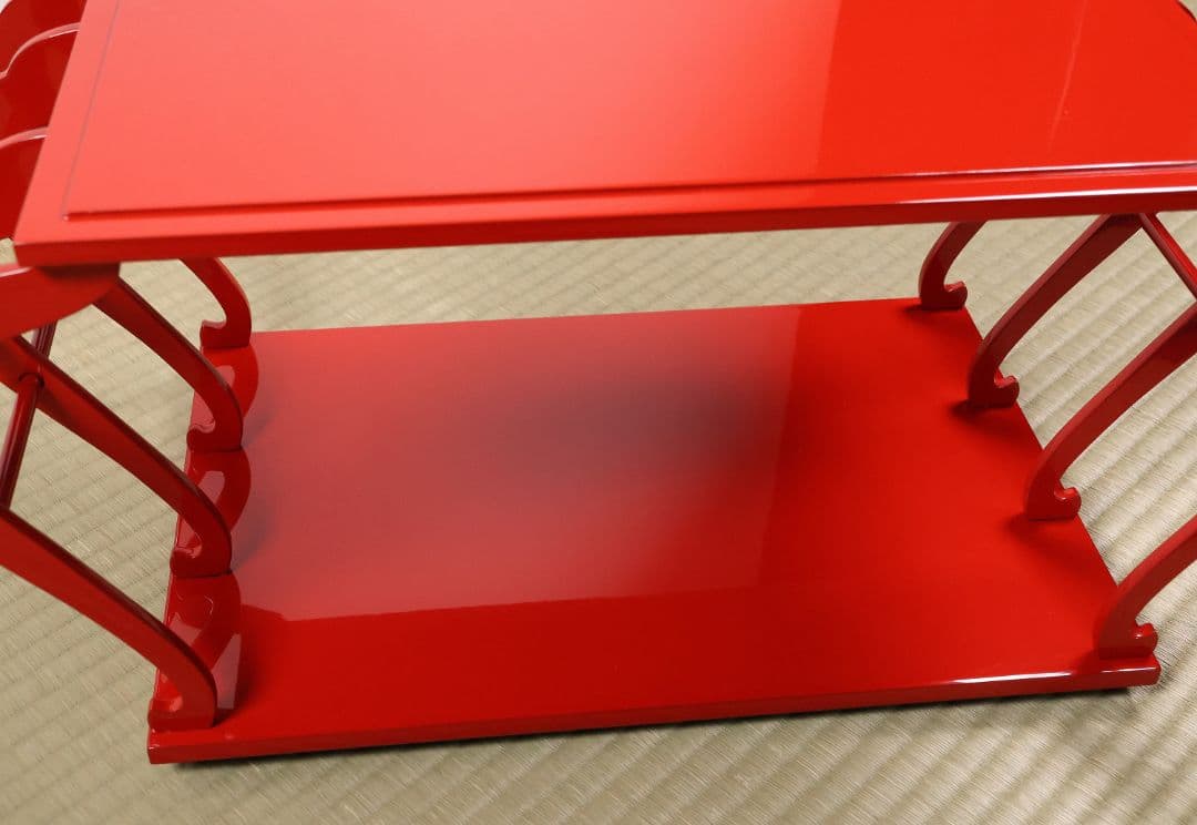 漆芸 輪島塗 朱塗 八足卓 花台 供台 54.5×27.3cm【MA722】