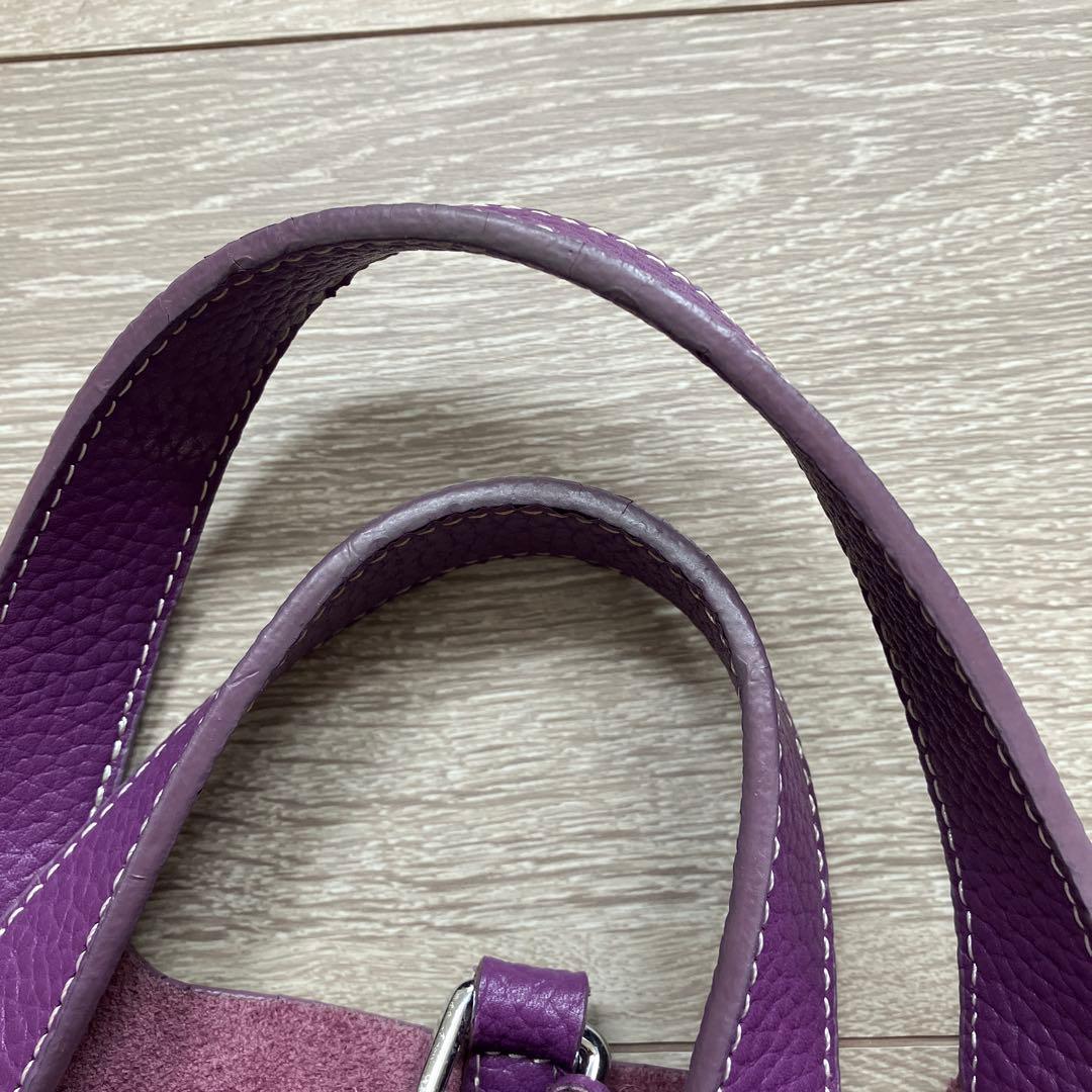 本革 キューブ型 ハンドバッグ バケツバッグ レザー パープル