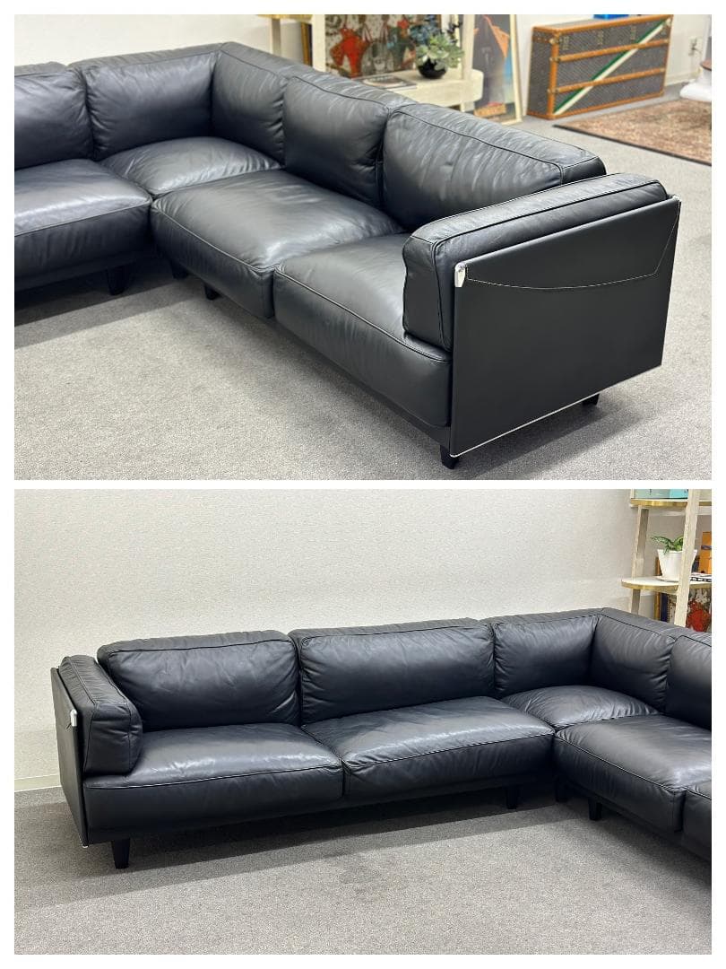 黒のレザーコーナーソファ大塚家具