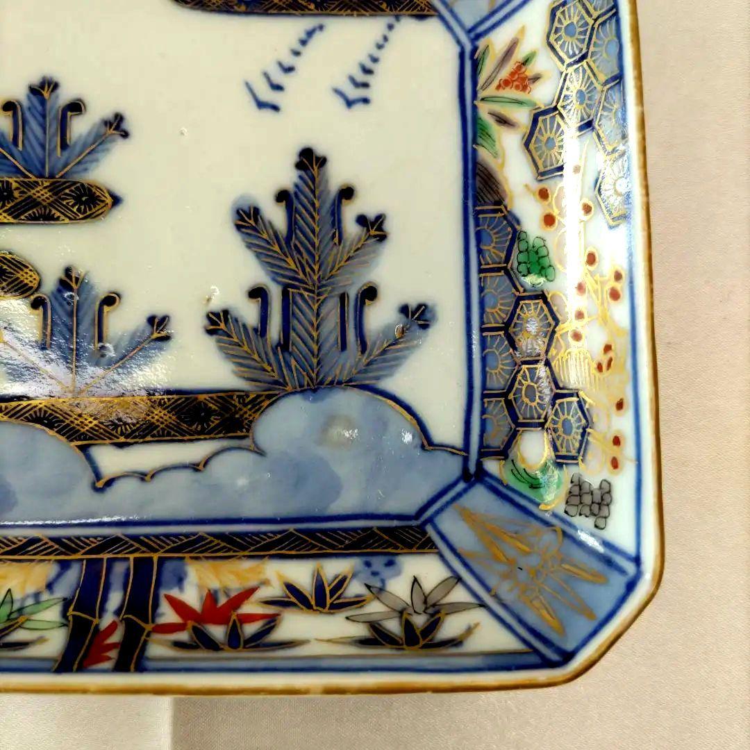 骨董 有田焼 伊万里焼 古伊万里 金彩 色絵 小皿 長角皿 角皿 5客セット