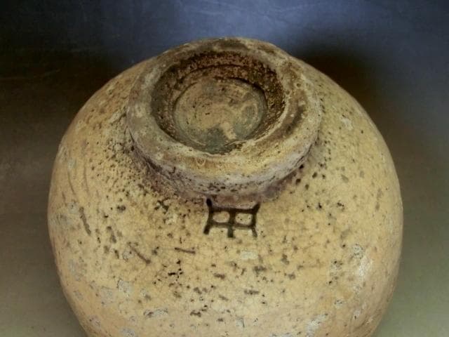 茶碗□時代物 古い白釉黒紋硬碗 桃山時代 灰釉 波口