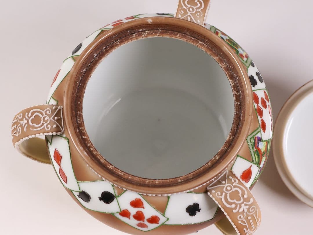 CM322】オールドノリタケ トランプ スリーハンドル 葉巻入れ 蓋物 盛上