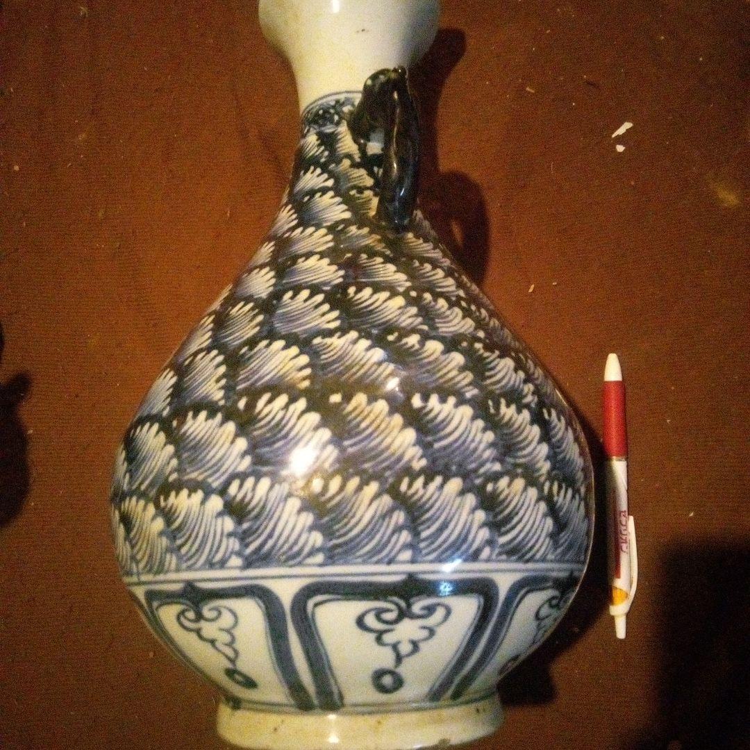 中国陶磁器　明鶴首青花壺