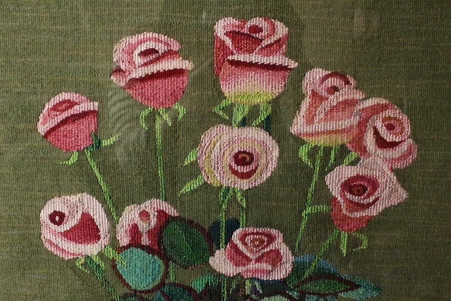 京都 西陣 川島織物 薔薇 額装 希少品 呉服屋蔵 美品(K-LC926)