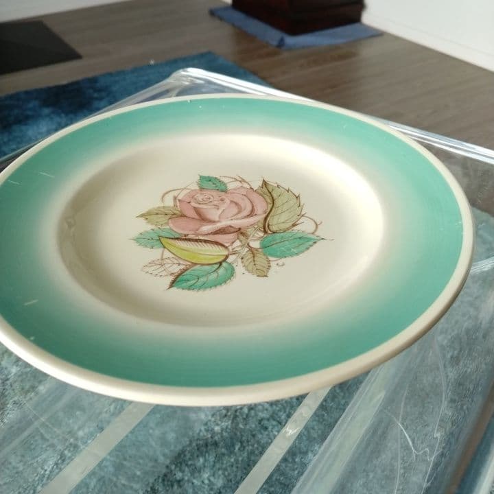 スージークーパー パトリシアローズグリーンプレート直径20センチ  アンティーク