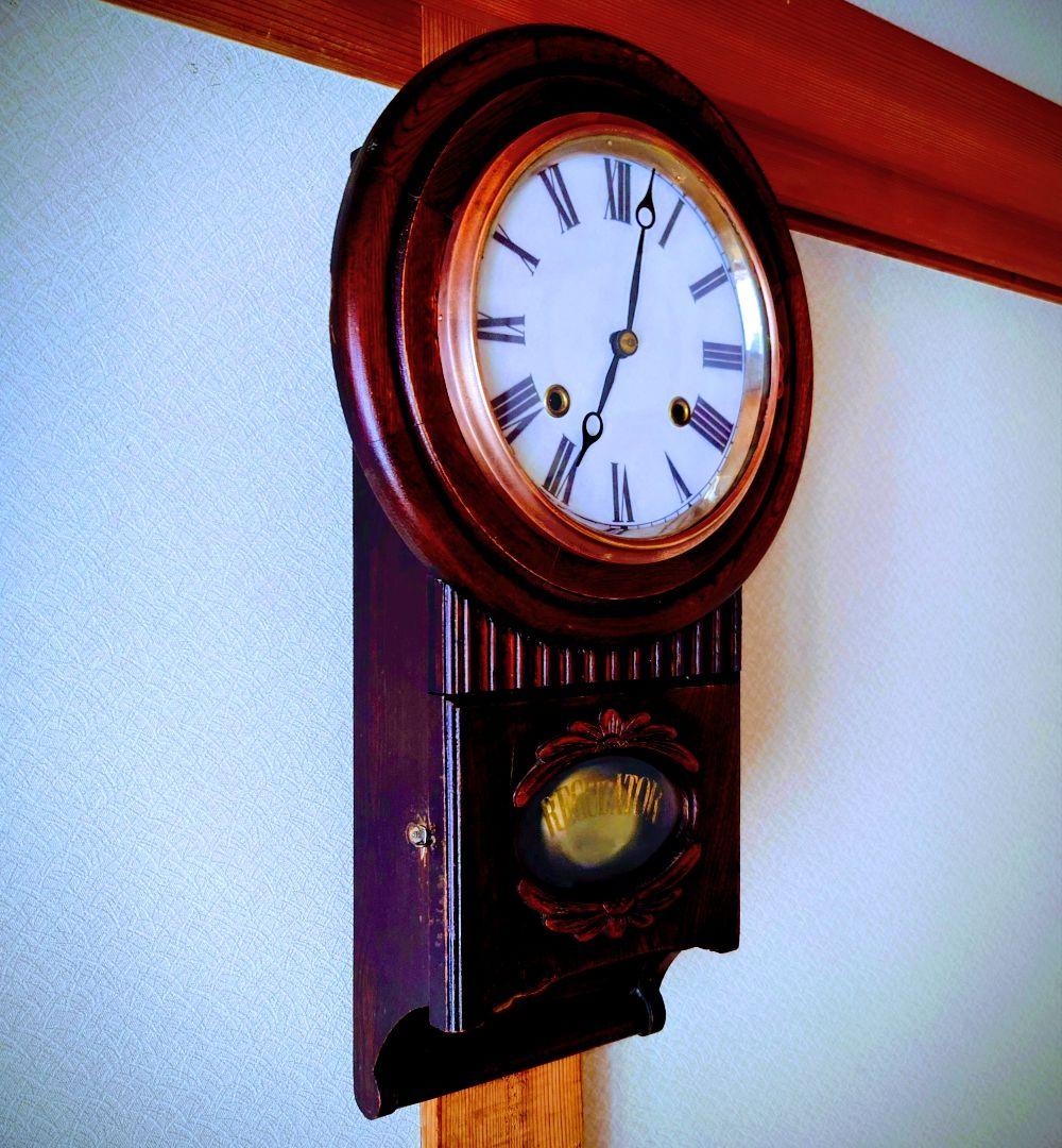 〈完動・美品〉頭丸巻物形ゼンマイ振り子時計　アンティーク古時計