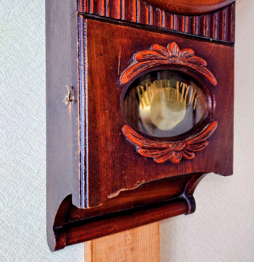 〈完動・美品〉頭丸巻物形ゼンマイ振り子時計　アンティーク古時計