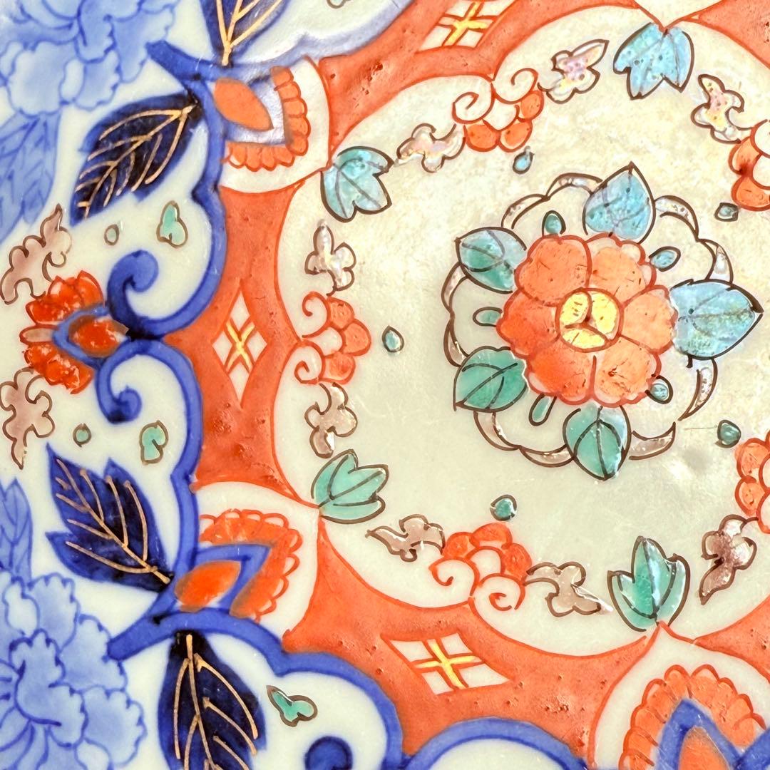 専用出品　明治期　蘭マーク無し「深川製」　赤絵花唐草七寸皿　希少品　深川忠次