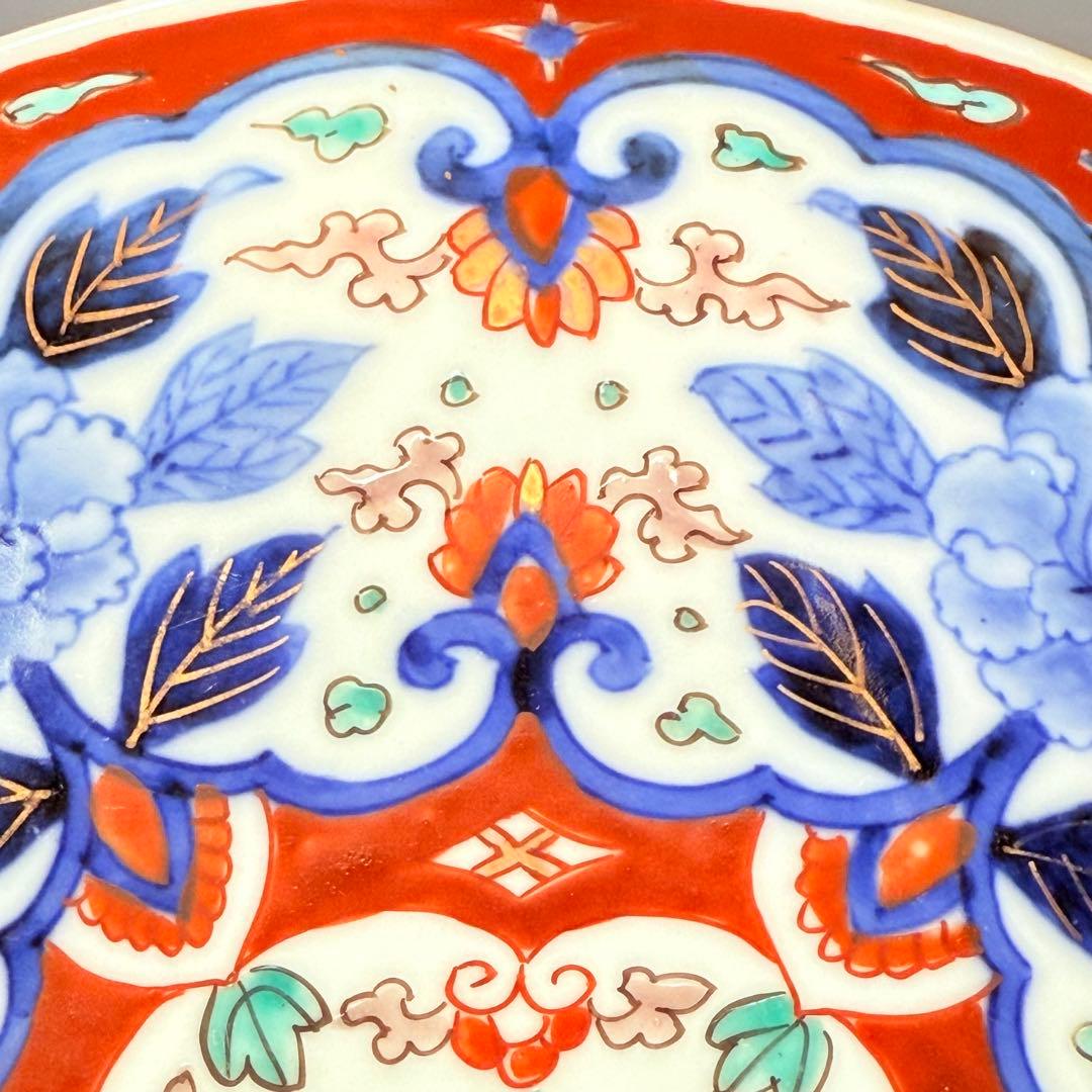 専用出品　明治期　蘭マーク無し「深川製」　赤絵花唐草七寸皿　希少品　深川忠次