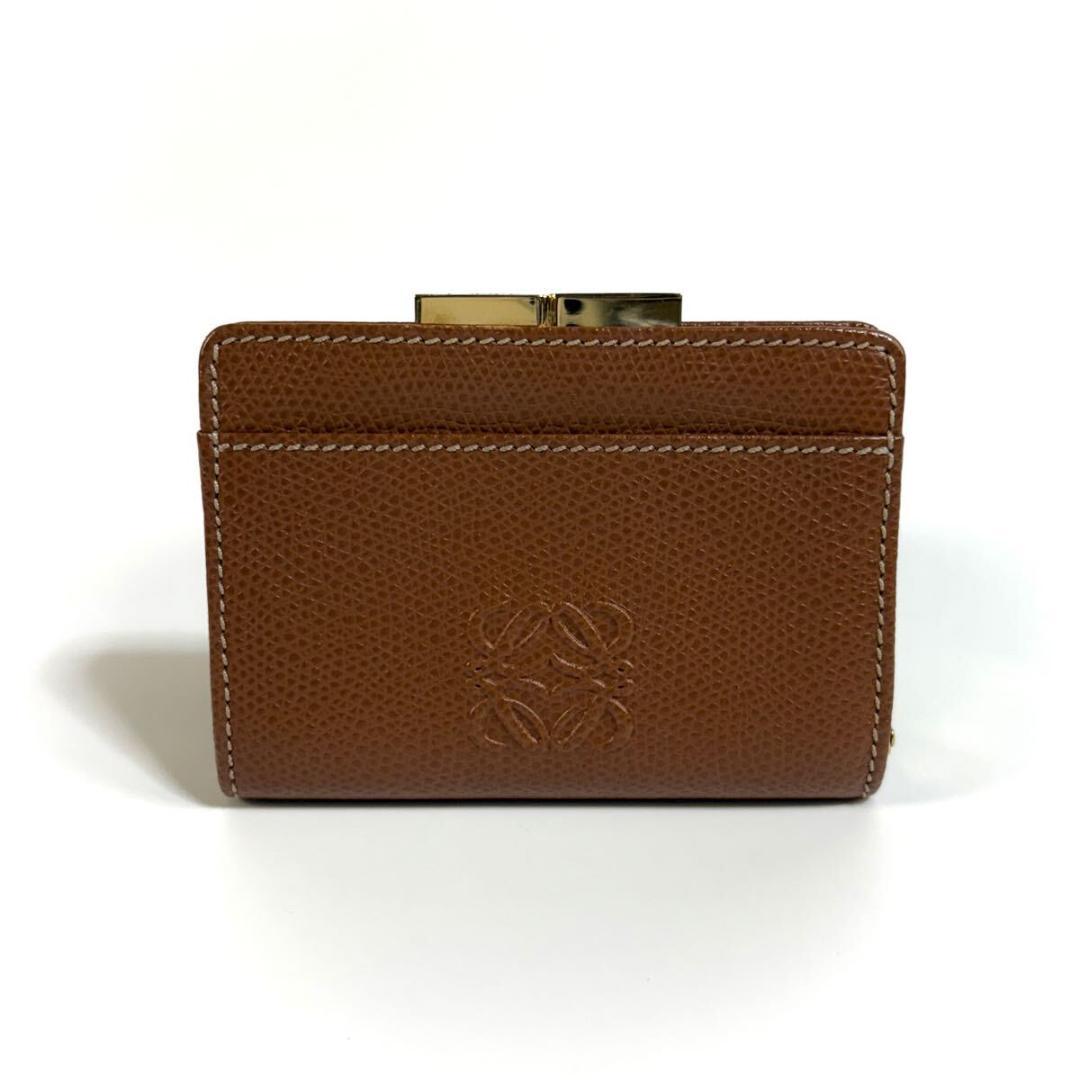 【美品】LOEWE レザー がま口  アナグラム キャメル ゴールド金具
