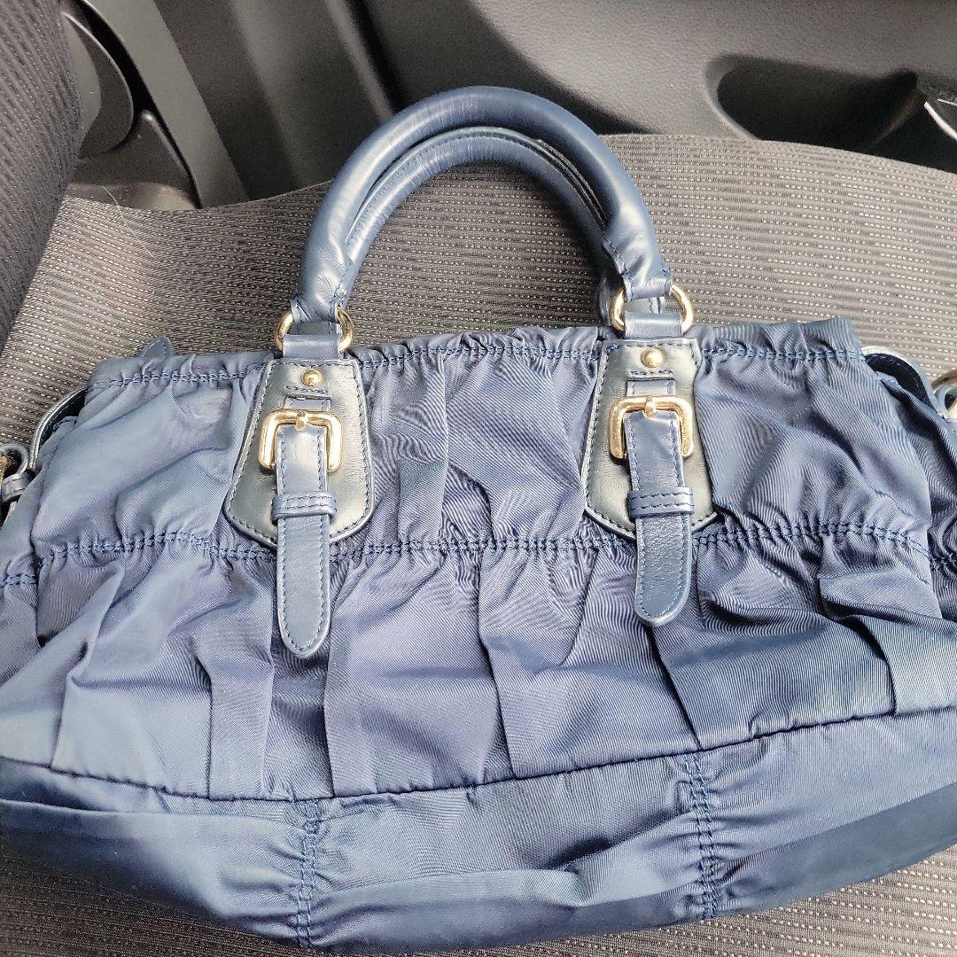 PRADA ネイビー ショルダーバッグ ギャザー入り
