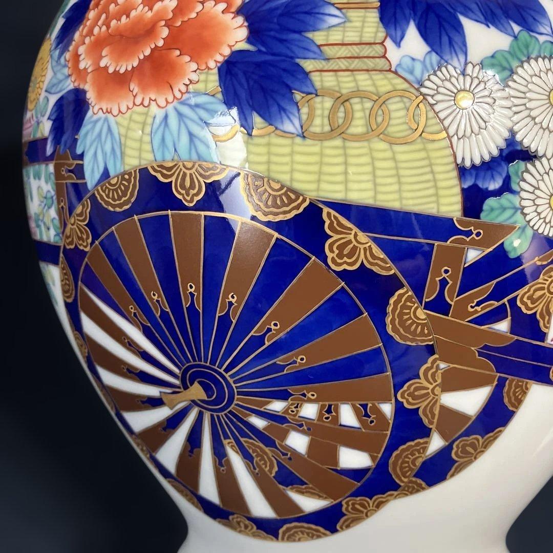 宮内庁御用達香蘭社花瓶「染錦花車」高級花瓶