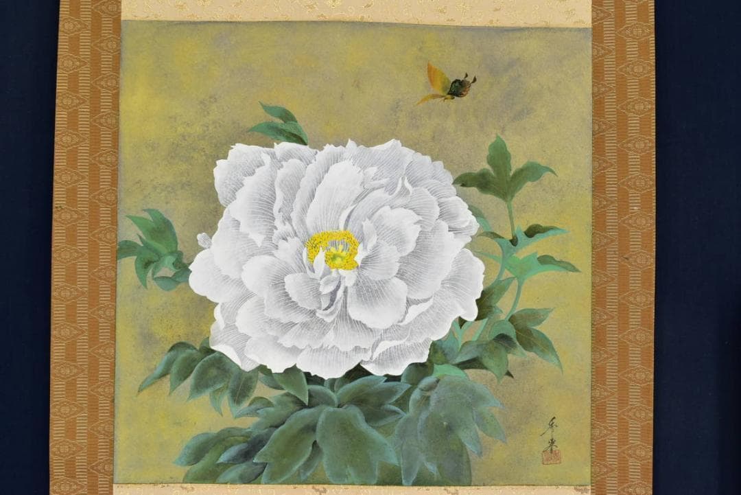 【真作】秀峯/牡丹図/掛軸☆宝船☆AB-72