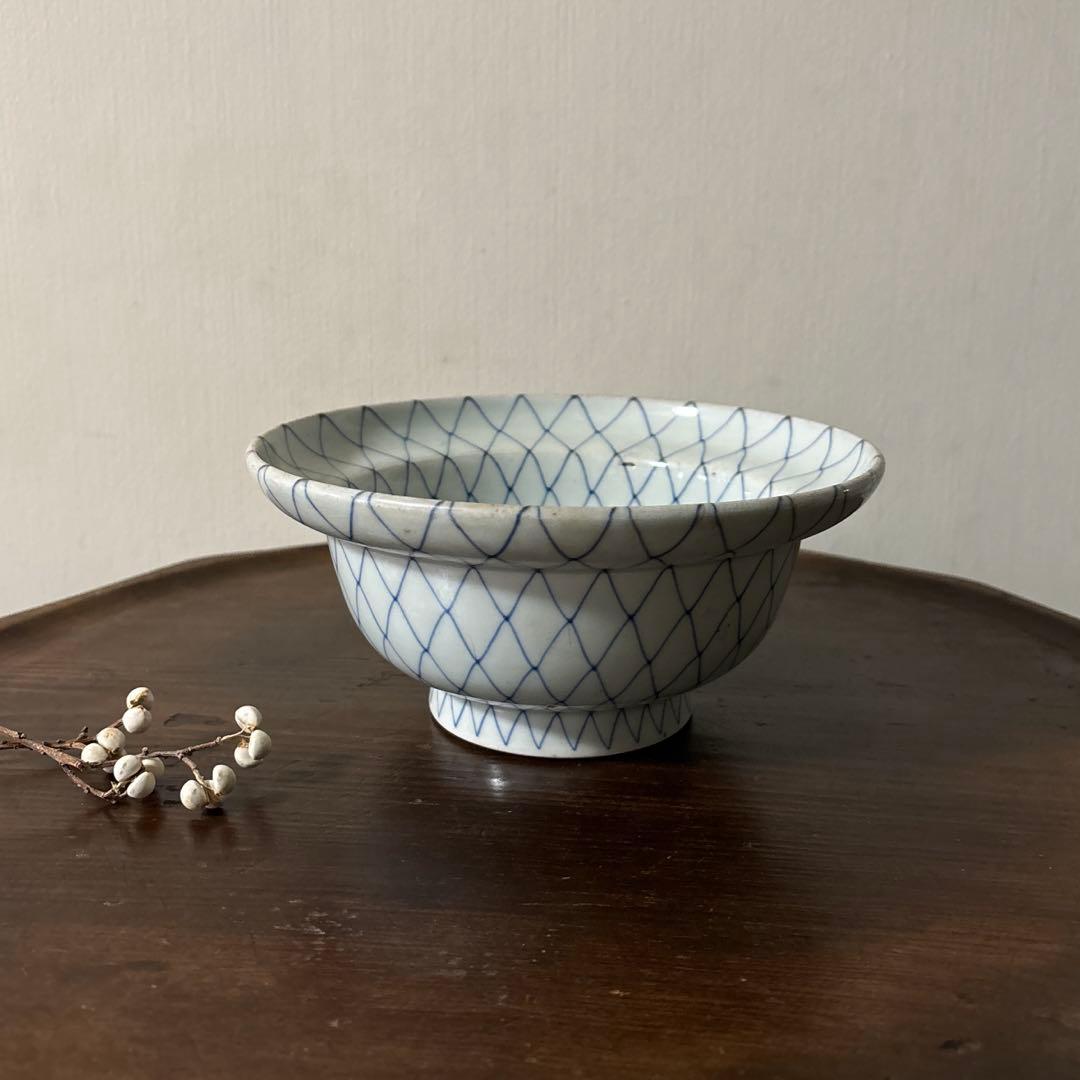 古伊万里網目文 染付鉢1点 江戸時代 骨董 アンティーク 白磁 検:李朝