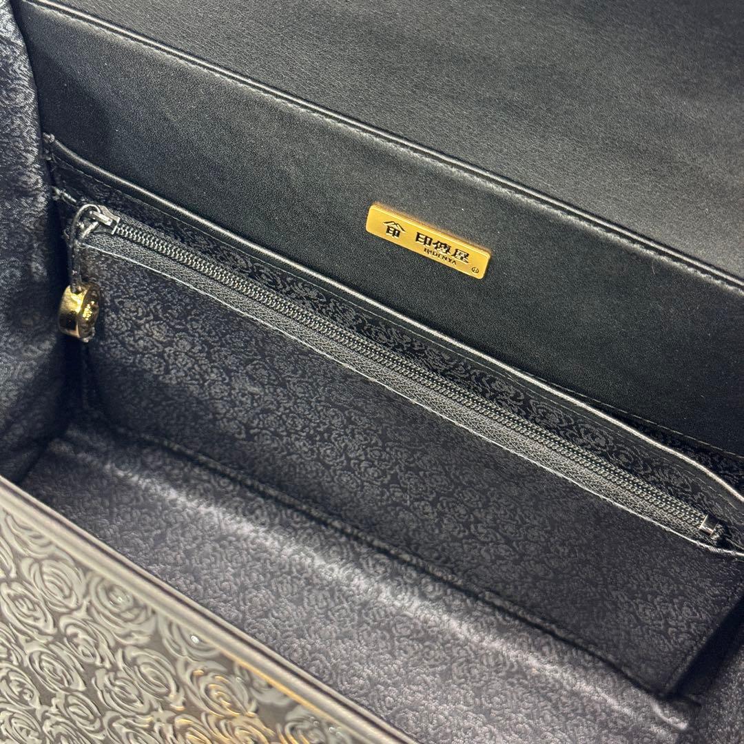 印傳屋 和装バッグ 鹿革 漆塗り ローズ 薔薇柄 フォーマルバッグ 冠婚葬祭