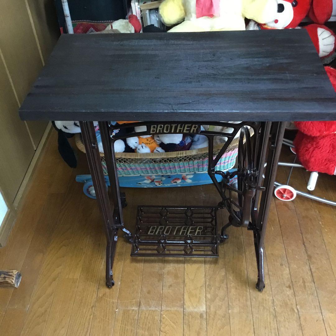アンティーク※BROTHER 足踏みミシン脚のテーブル アイアン 厚い板