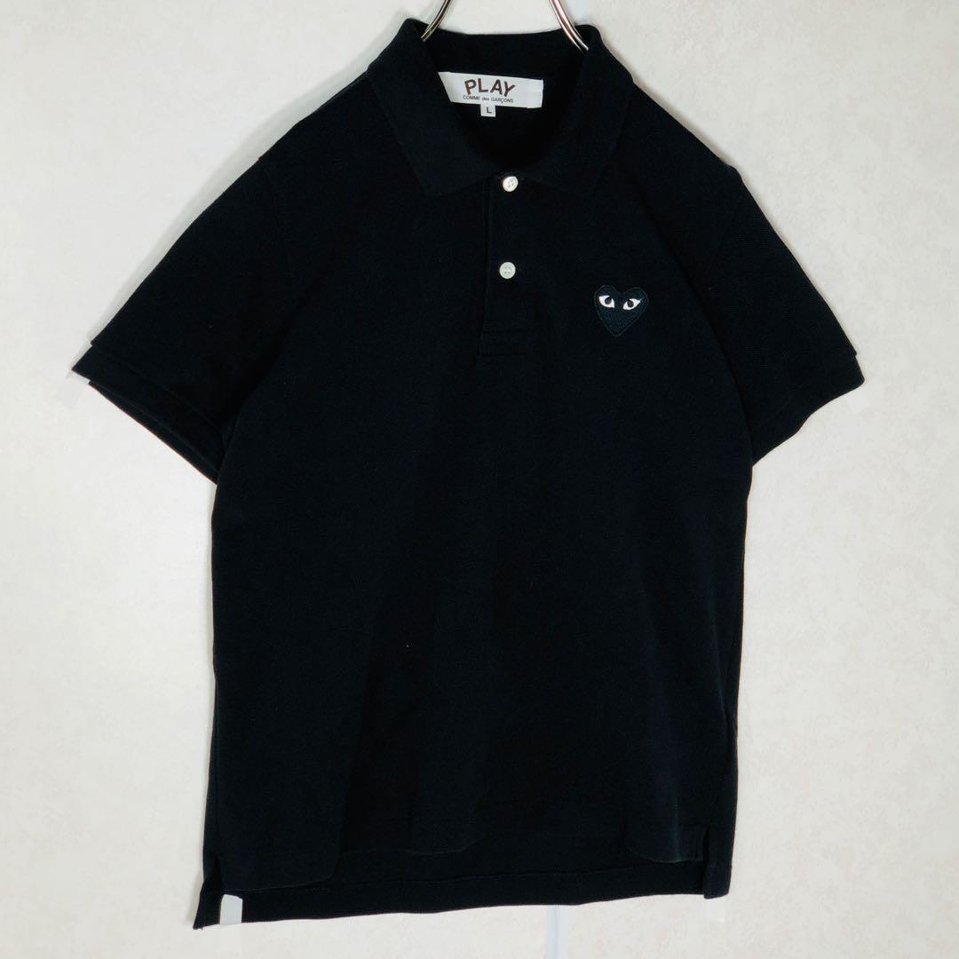 【人気モデル】プレイコムデギャルソン 同色刺繍ハートロゴ 半袖ポロシャツ L 黒