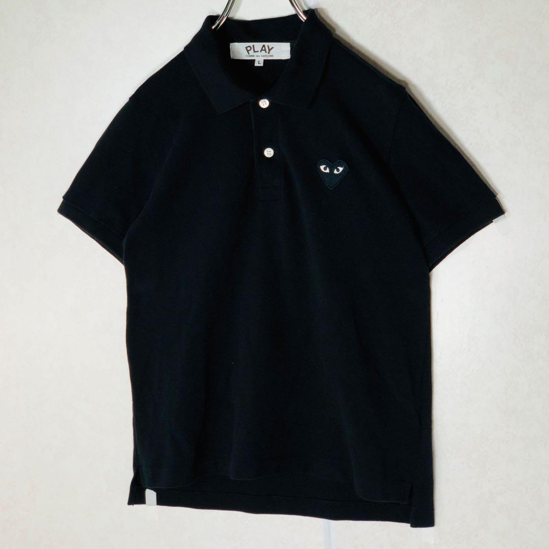 【人気モデル】プレイコムデギャルソン 同色刺繍ハートロゴ 半袖ポロシャツ L 黒