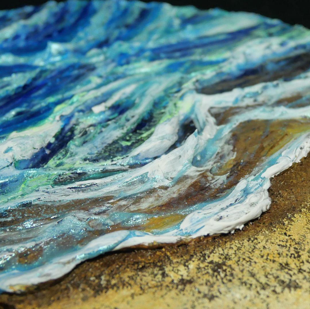 油絵 油彩 油彩画 絵画 絵 変形キャンバス【砂浜の波】