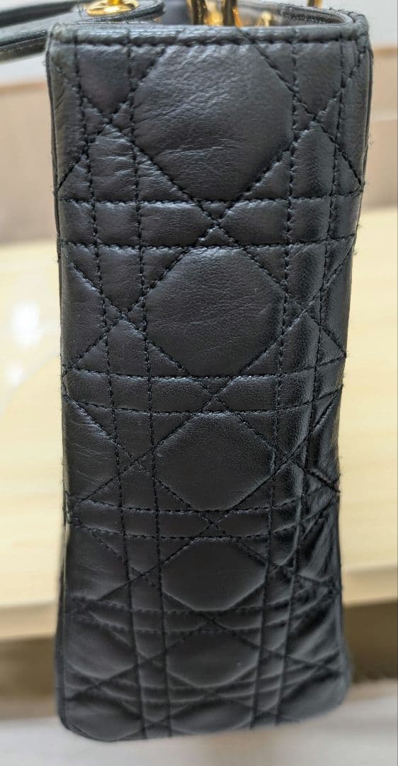 美品 ディオール レディディオール カナージュ レザー ハンドバッグ 黒