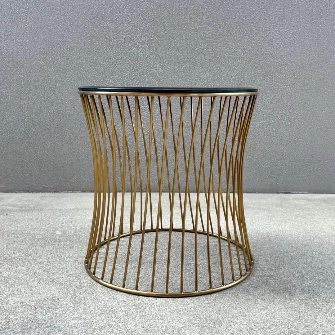美品✴︎関家具 ラウンド サイドテーブル ガラス天板 ブラス 螺旋 高級