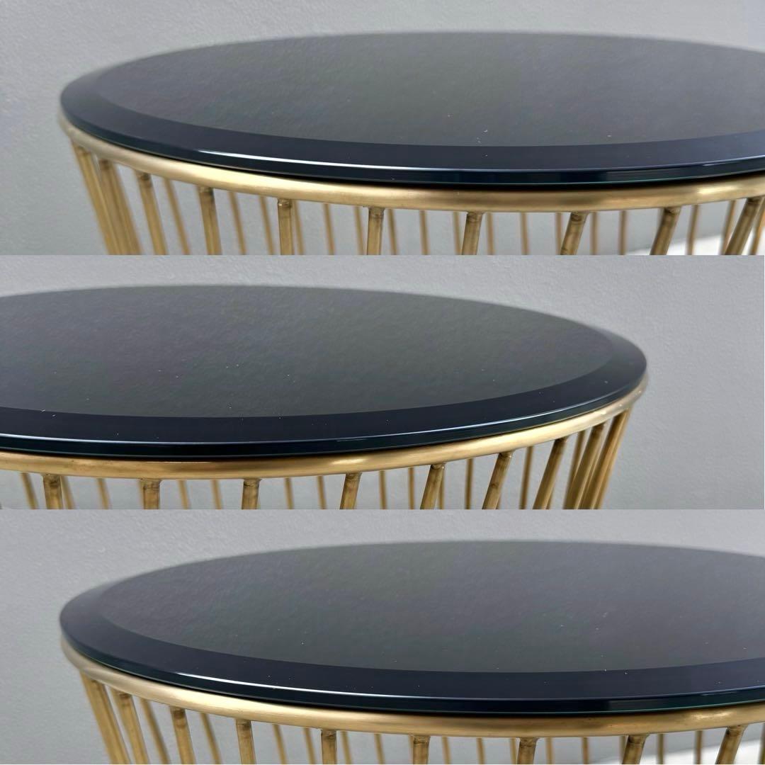 美品✴︎関家具 ラウンド サイドテーブル ガラス天板 ブラス 螺旋 高級