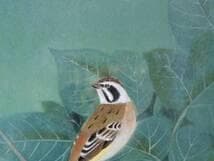 【真作】絵画　野々内宏　日本画SM　頬白　花鳥画の繊細な美　共シール　W72