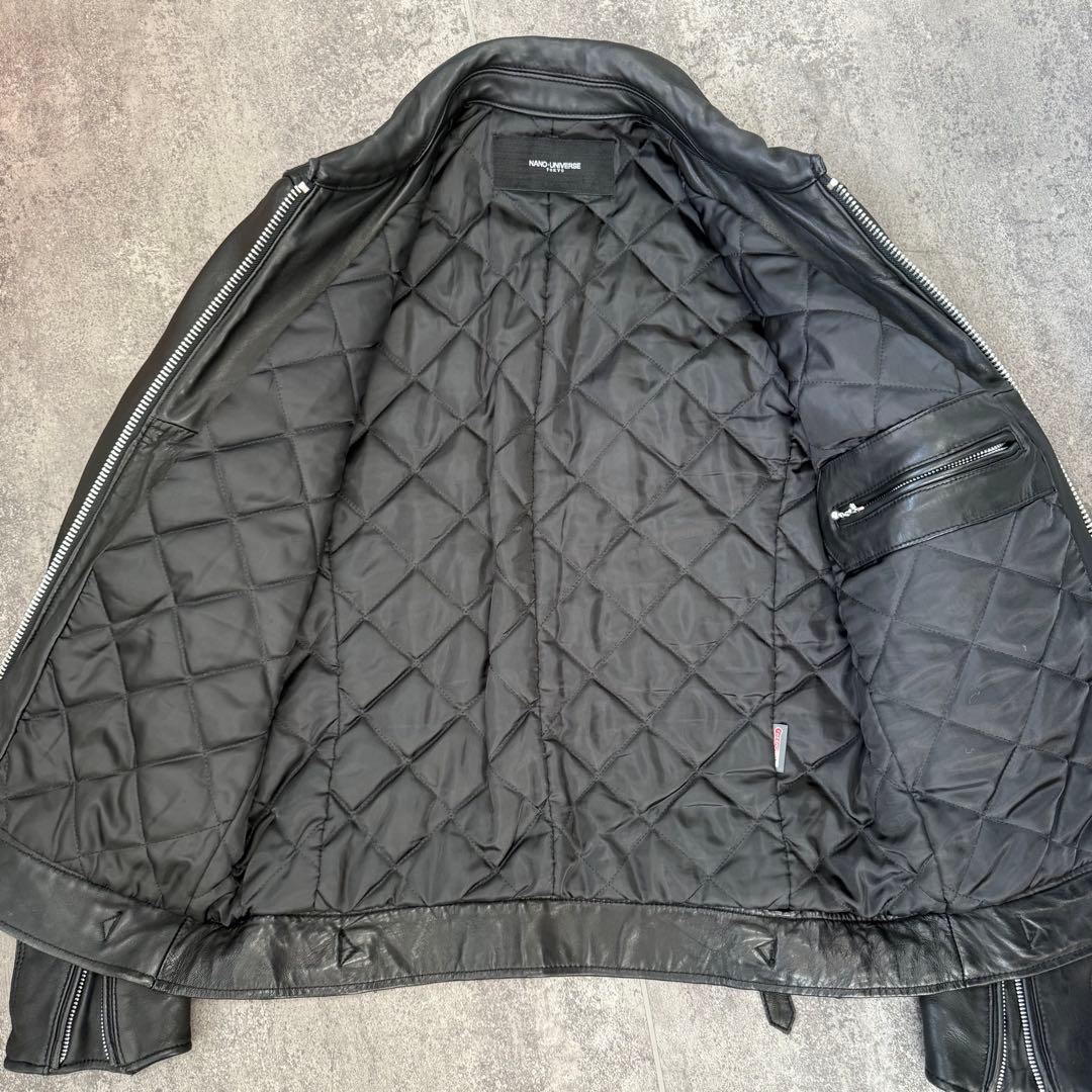 ナノユニバース ラムレザージャケット L キルティング中綿ジャケットの