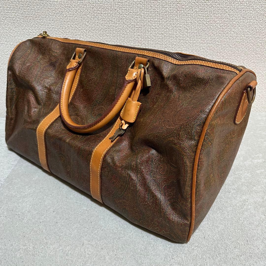 横幅48cm 大容量 ETRO エトロ ボストンバッグ ペイズリー ブラウン 鍵