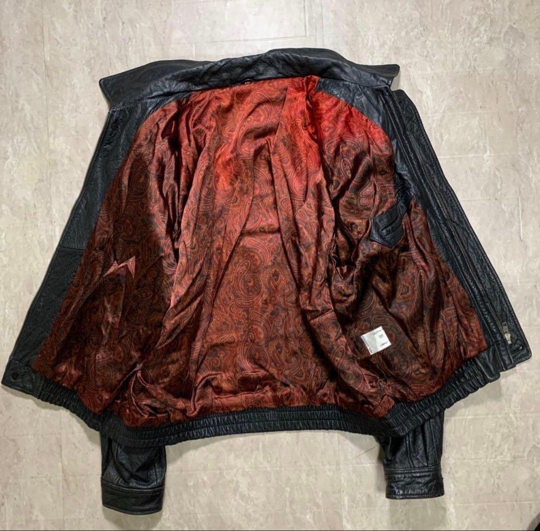 80s レザーボンバージャケット 本革 無地 深水光太 ノームコア 短丈 モード