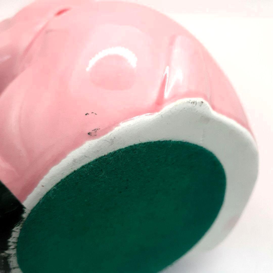 096 レア 瀬戸焼 小槌招き猫 ピンク色 左手上げ 陶器置物 高さ約15cm