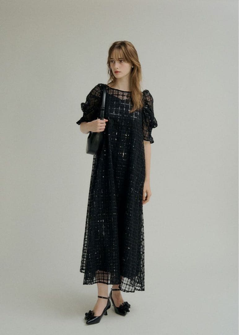 新品　黒LE’RURE リルアー　Kirakira check onepiece