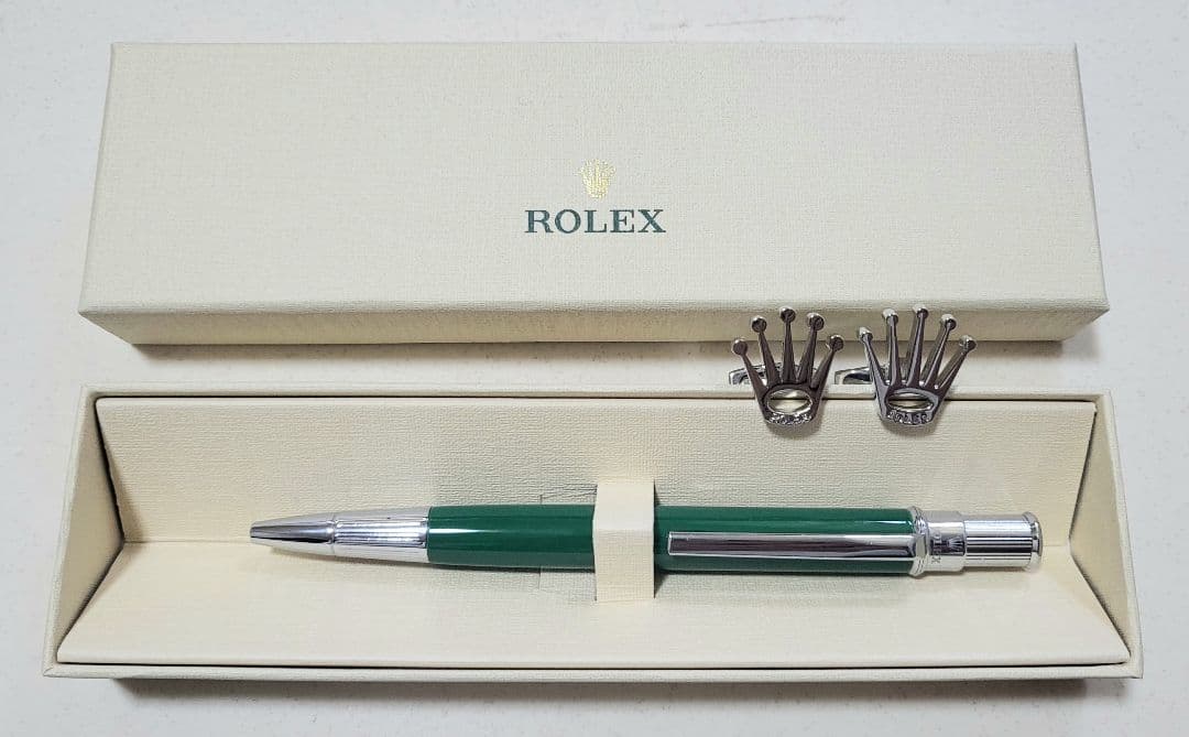 ロレックス グリーンボールペン・カフスセット 箱付き 新品 ロレックス
