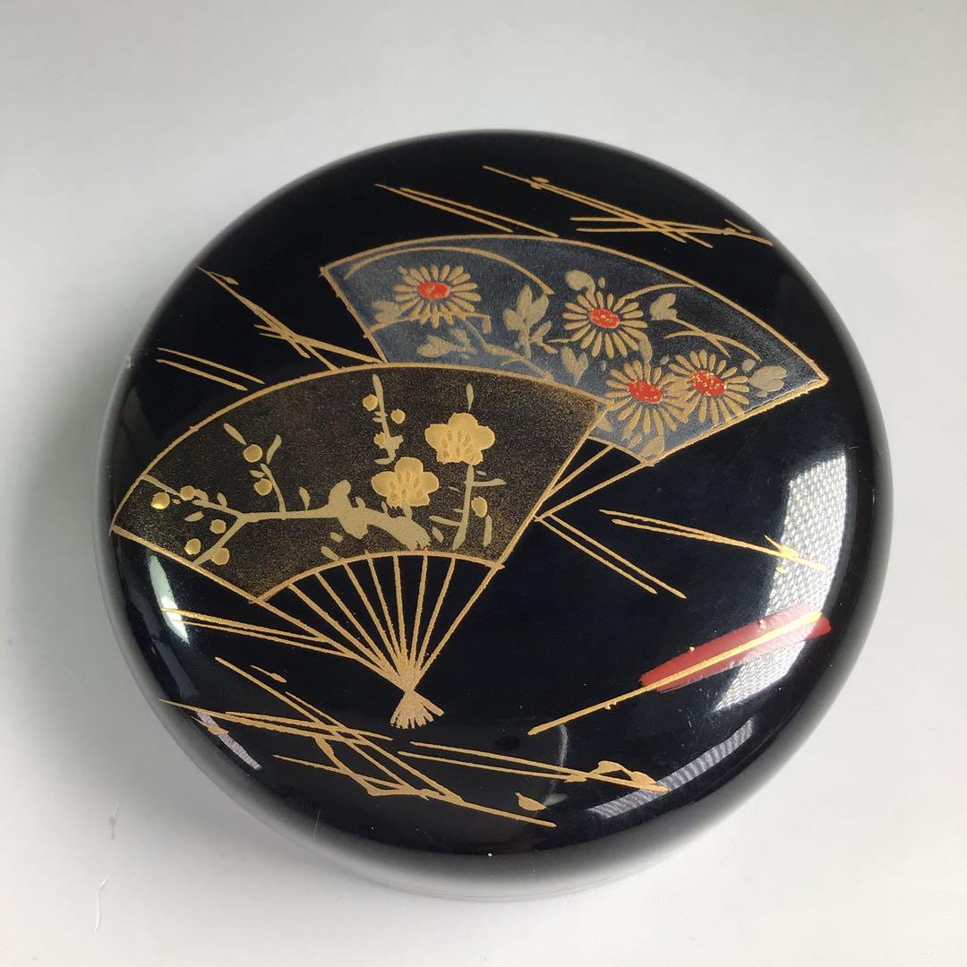 P806 棗 『荒井喜峰作』『黒漆塗』『扇面蒔絵』『利休棗』 共箱 茶道具