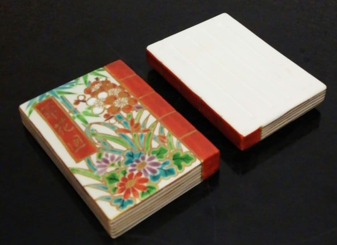 手塚桐鳳作 仁清写 和本 草花図 香合 共箱 共布 茶道具