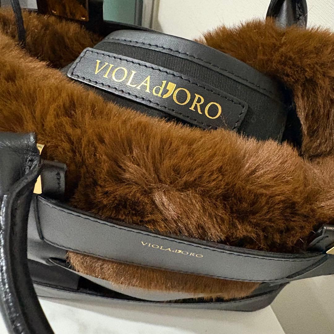 VIOLAd’ORO / レザー × エコファー メッシュハンドバッグ
