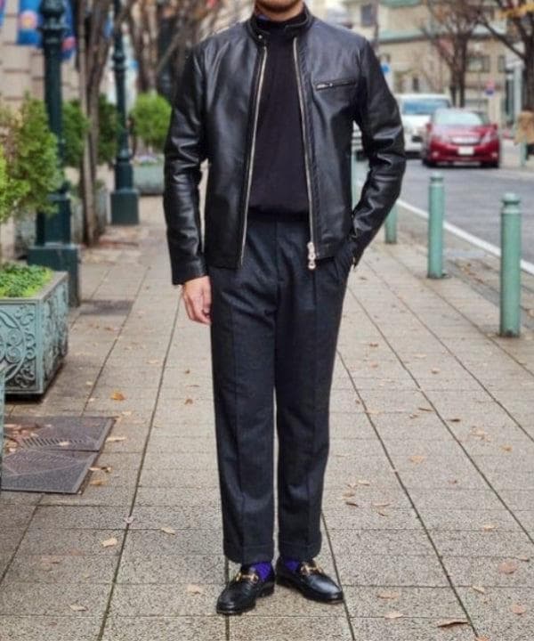 Cinquanta 高級ホースハイドレザー シングルライダースジャケット 干場