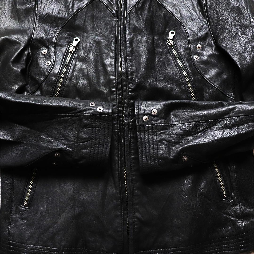 Y2K✨PPFM シングルライダース 羊革 八の字ジップ ギミック ダブル