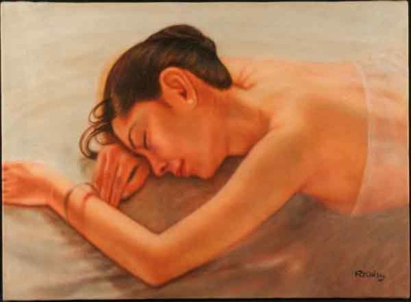 小磯良平　油彩　肉筆『バレリーナの休息』表と裏サイン　鑑定　P8　額無　b379 小磯良平 油彩 肉筆『バレリーナの休息』表と裏サイン 鑑定 P8 額無 b379