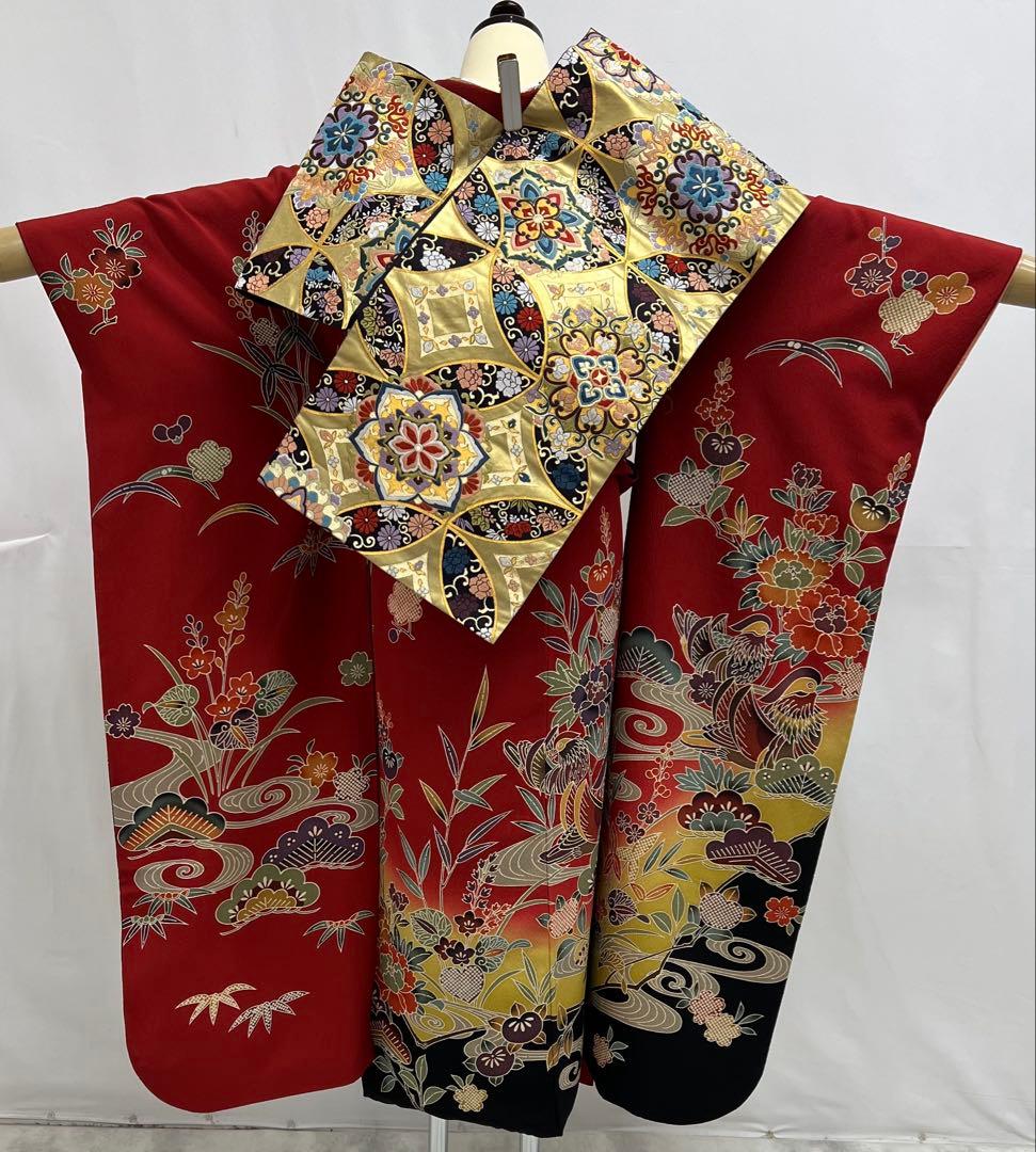 振り袖 フルセット 別誂長襦袢 振袖 京紅型染め 成人式 結婚式 赤 635