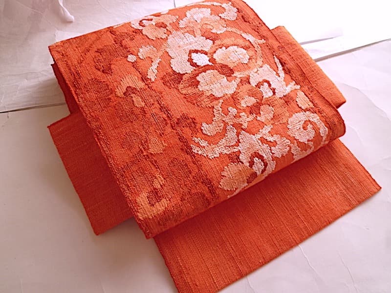 紬八寸名古屋帯（大きな唐花文）正絹美品