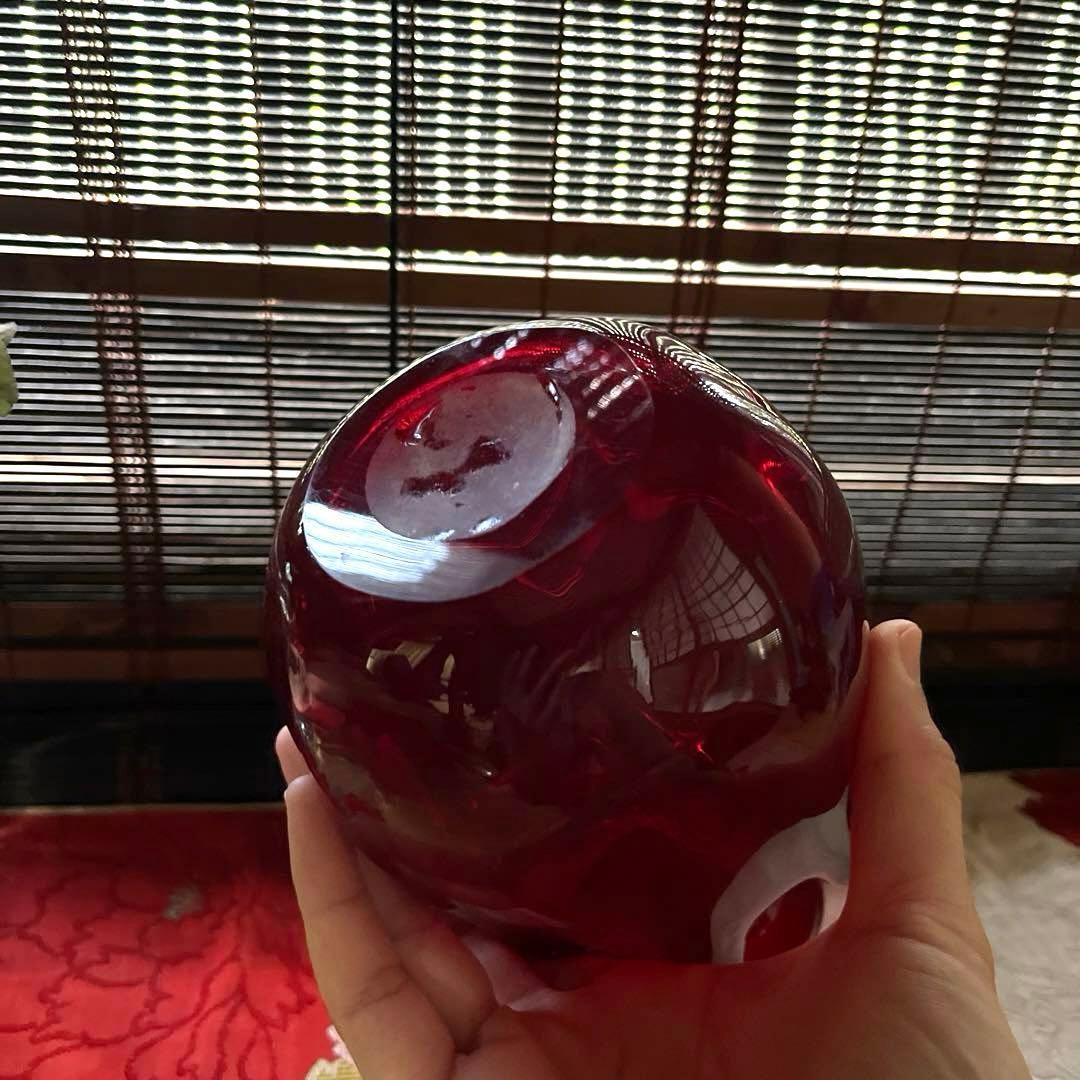 骨董 時代ガラス 銅赤被せガラス 古作 水差し デカンタ カラフェ