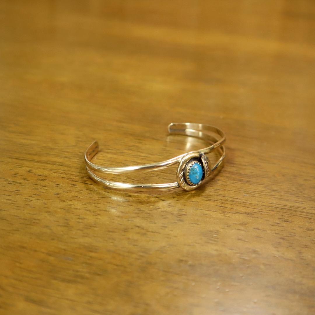 70s ビンテージ ナバホ シルバー ゴールド ターコイズ バングル ネイティブ