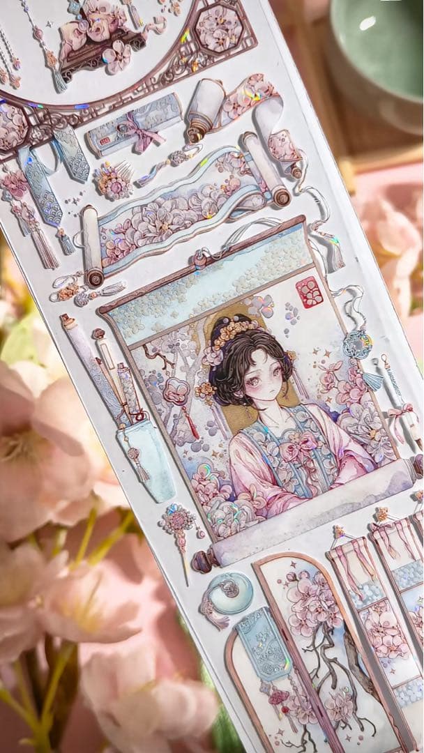 【9400】海外　3/5/巻　貝殻光マスキングテープ　獅子先生新作　ピンク古風系