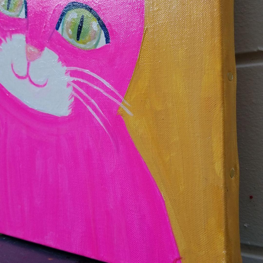 油絵 マミ様専用 幸せを呼ぶピンク色の猫